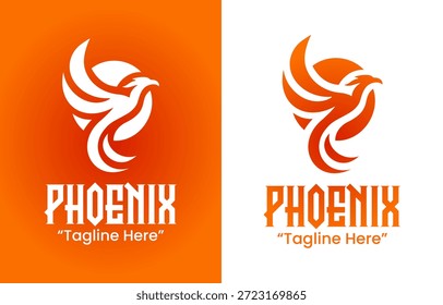 Um logotipo de fênix minimalista moderno projetado para representar fogo, resiliência e identidade lendária intemporal.