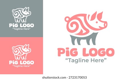 Un moderno logotipo minimalista de cerdo diseñado para marcas de alimentos orgánicos y marcas de granja limpias y confiables.