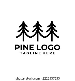 Modern Minimalist Pine Or Fir Tree Logo Icon Line Art Vector With Black And White Color