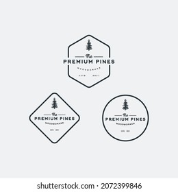 plantilla moderna de diseño vectorial con logotipo minimalista de pinos. conjunto de conjuntos minimalistas de diseño vectorial de logotipo vintage con arte de línea, estilos simples y limpios.  