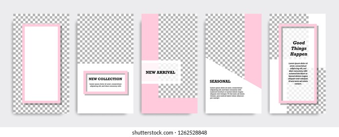 Modern minimalist pink and white background template for social media stories, story, business banner, flyer, brochure.