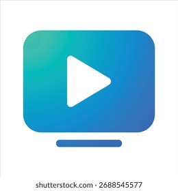 A modern, minimalist play button icon with a blue and green gradient, representing video playback and digital media.