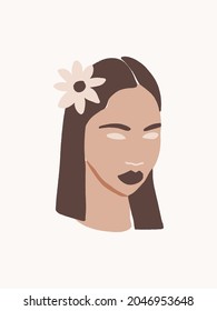 Modern minimalist poster with abstract woman face. Trendy minimal fashion art for poster, cover, logo, textile, wallpaper, wall decor, brochure, banner
