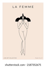 Modern Minimalist Poster. Nude Woman Silhouette, Abstract Pose, Female Body, Feminine Figure Graphic. Contemporary Beauty, Femininity Aesthetic Concept For Wall Art Decor, Print. Vector Illustration