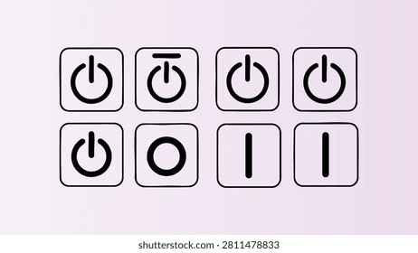 Modern minimalist power and pause button icon set for user interface design projects