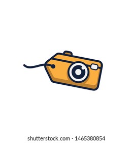 Modern minimalist price tag design with camera illustration