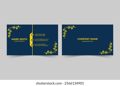 Modern minimalist Professional business card template design, blue background simple layout design fully editable print ready template.