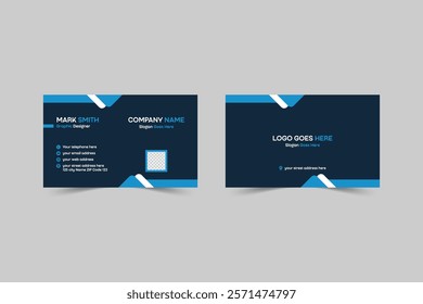 Modern minimalist Professional business card template design, blue background simple layout design fully editable print ready template.
