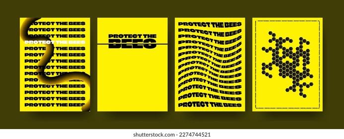 Modern and Minimalist Protect The Bees Poster. Bee poster set designs in yellow and black. Chic and typographic element designs. Vector Illustration. EPS 10.