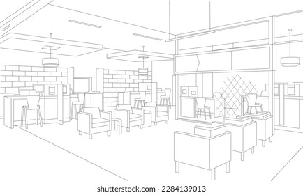 Modern minimalist public office vector line art interior