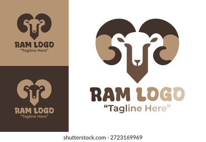 A modern minimalist ram logo designed for rustic farms and traditional agricultural branding needs.