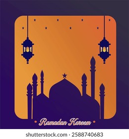 Modern minimalist Ramadan Kareem design. Greeting card, background. Ramadan Kareem greeting card. mosque domes and stars. Islamic frame, mosque. hanging lantern,