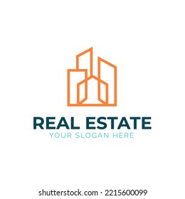 Modern Minimalist Real Estate Logo with Outline Art Style Template Design. Perfect for Real Estate Branding Identity