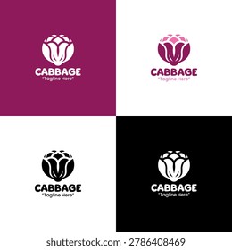 A modern minimalist red cabbage emblem in purple colors created for farm branding, fresh identity, and healthy food business use