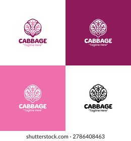 A modern minimalist red cabbage logo in purple and pink colors developed for natural branding, healthy identity, and fresh food logo use
