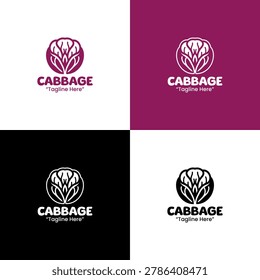 A modern minimalist red cabbage logo in purple tones designed for organic branding, healthy identity, and vegetable logo applications