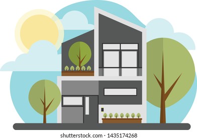 Modern Minimalist Residential House Flat Vector