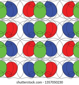 Modern Minimalist RGB Easter Egg Seamless Pattern on White. Simple Line Drawing