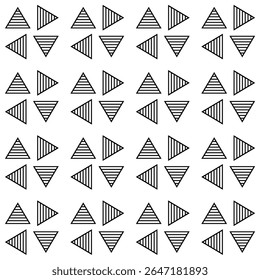 Modern and minimalist seamless pattern of black striped triangles. Ideal for backgrounds, textiles, packaging, web and various graphic design projects.