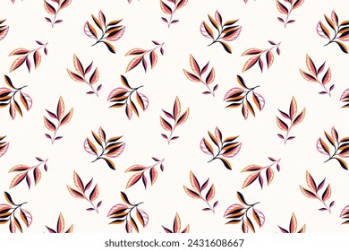 Modern minimalist seamless pattern with tiny creative branches leaves. Cute leafs scattered randomly on a white background. Vector hand drawn sketch. Collage for designs, printing, patterned, fabric