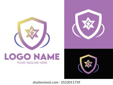 Modern Minimalist Security Company Start-up Logo Design for Businesses With Shield Lock Sign, Professional Creative Monogram For Security Start-up Colorful Gradient Logo Design for Brands Companies