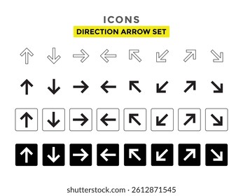 A modern and minimalist set of directional icons designed for signage and wayfinding systems. Perfect for use in airports, shopping malls, offices, hospitals, and other public spaces.