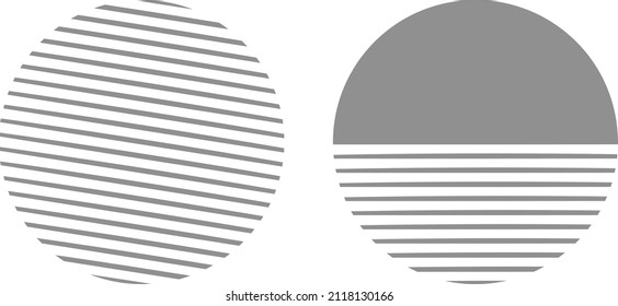 Modern Minimalist and simple ocean and sun icon, sunset sunrise with beach ocean seawater logo icon, a wave of ocean water and sun in the shape of the abstract circle. sunset logo vector