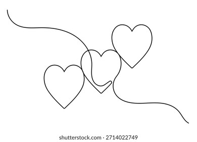 Modern minimalist single line drawing of romantic heart icons