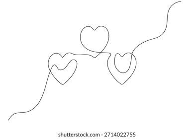 Modern minimalist single line drawing of romantic heart icons