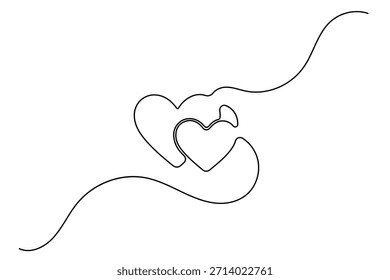 Modern minimalist single line drawing of romantic heart icons