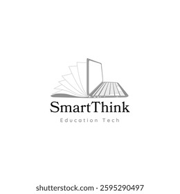 "Modern and Minimalist SmartThink Education Tech Logo Design with Laptop and Book Icon for Educational Branding"