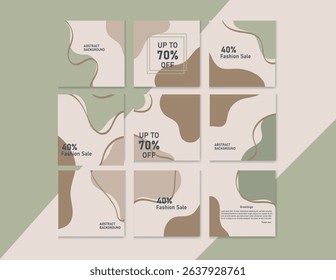 Modern minimalist social media templates with abstract organic shapes in earthy tones. Perfect for fashion sales, social media ads, and brand promotions with a clean, trendy look.