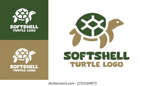 Un moderno logotipo de tortuga softshell minimalista diseñado para marcas limpias utilizando simbolismo de reptiles acuáticos.