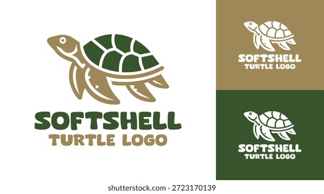 Un moderno logotipo de tortuga softshell minimalista construido para marcas premium inspiradas en la resiliencia de los reptiles de agua dulce.