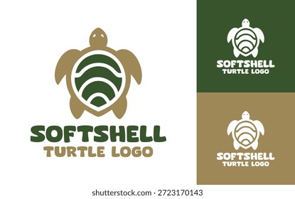 Um logotipo de tartaruga de concha suave minimalista moderno projetado para marcas inspiradas por répteis de água doce adaptativos.
