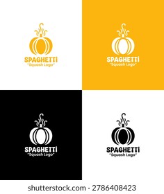 A modern minimalist spaghetti squash logo in yellow tones designed for organic branding, healthy identity, and vegetable logo applications