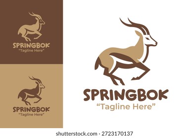 Um logotipo moderno minimalista do springbok projetado para expressar elegância, alerta e identidade da vida selvagem.