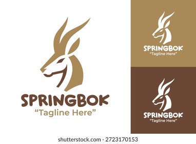 Ein modernes minimalistisches Sprungbok-Logo, das für Marken entwickelt wurde, die Geschwindigkeit, Agilität und afrikanischen Wildtiercharakter repräsentieren.