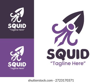 A modern minimalist squid logo created for clean branding with bold marine character.