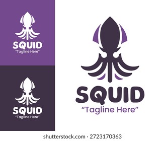 A modern minimalist squid logo designed to represent mystery, adaptability, and marine intelligence.