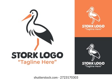 Un moderno logotipo minimalista de la cigüeña diseñado para marcas aviares, proyectos de vida silvestre e identidades inspiradas en la naturaleza.