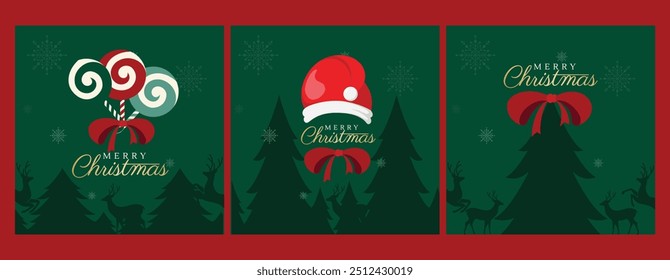 Modern minimalist style Christmas greeting card. Snow Christmas background and Christmas elements