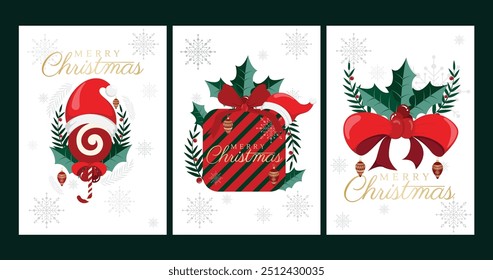 Modern minimalist style Christmas greeting card. Snow Christmas background and Christmas elements