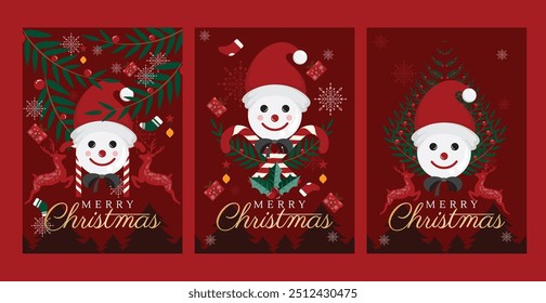 Modern minimalist style Christmas greeting card. Snow Christmas background and Christmas elements