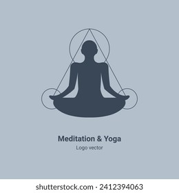 Modernes minimalistisches Logo für Meditation und Yoga-Service. Gesundes Lifestyle-Ähnliches Symbol. Vektorsymbol-Illustration. Text kann für Ihren Firmennamen leicht geändert werden. Einziges Design-Element. 