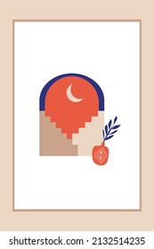 Modern and minimalist style. Moroccan scene. A Moroccan doors, windows and traditional craftsmanship. Terracotta background. Vector illustration.

