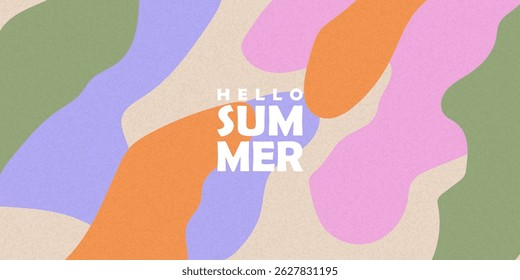 Modern minimalist summer horizontal background with hand drawn bright color shapes