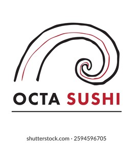 Modern and minimalist sushi shop logo with a stylized octopus tentacle design. Perfect for Japanese restaurants, seafood brands, food packaging, and sushi bar branding. Clean and professional vector l