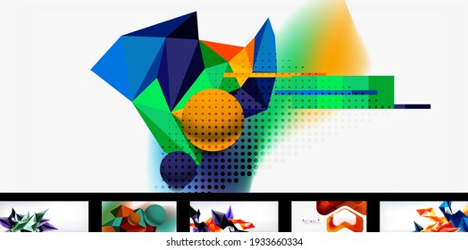 Modern minimalist techno abstract backgrounds. Set of geometric style wallpapers