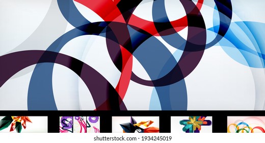 Modern minimalist techno abstract backgrounds. Set of geometric style wallpapers